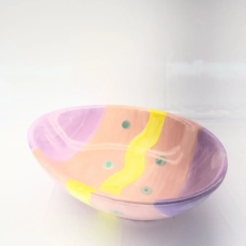 Russ Berrie &Co Pink/Purple/Pastel Easter Egg Ceramic Bowl/ Candy Dish